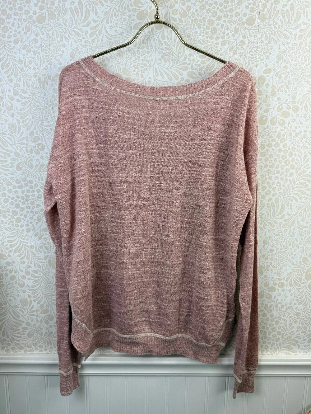 Free People Beach Lightweight Pink Linen Blend Pullover Sweater - Size - Large